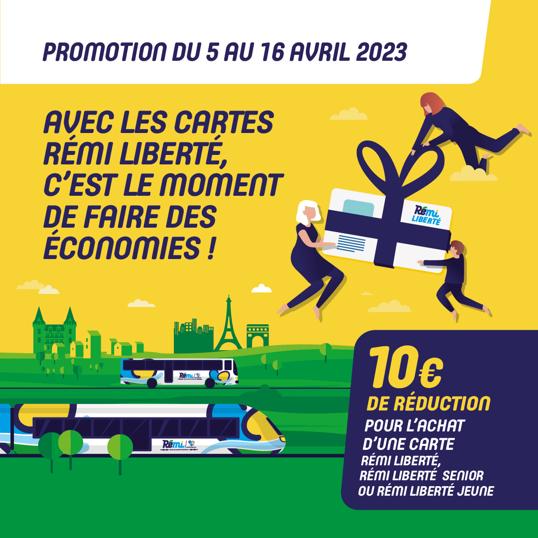 #Mobilité 💺
💛🃏 Jusqu'au 16 avril, profitez de 10€ de réduction sur l’achat de votre carte Rémi Liberté et voyagez jusqu’à -66% pendant 1 an ! 👍

Détails et achat ↙️
rcvl.fr/Remi-10e