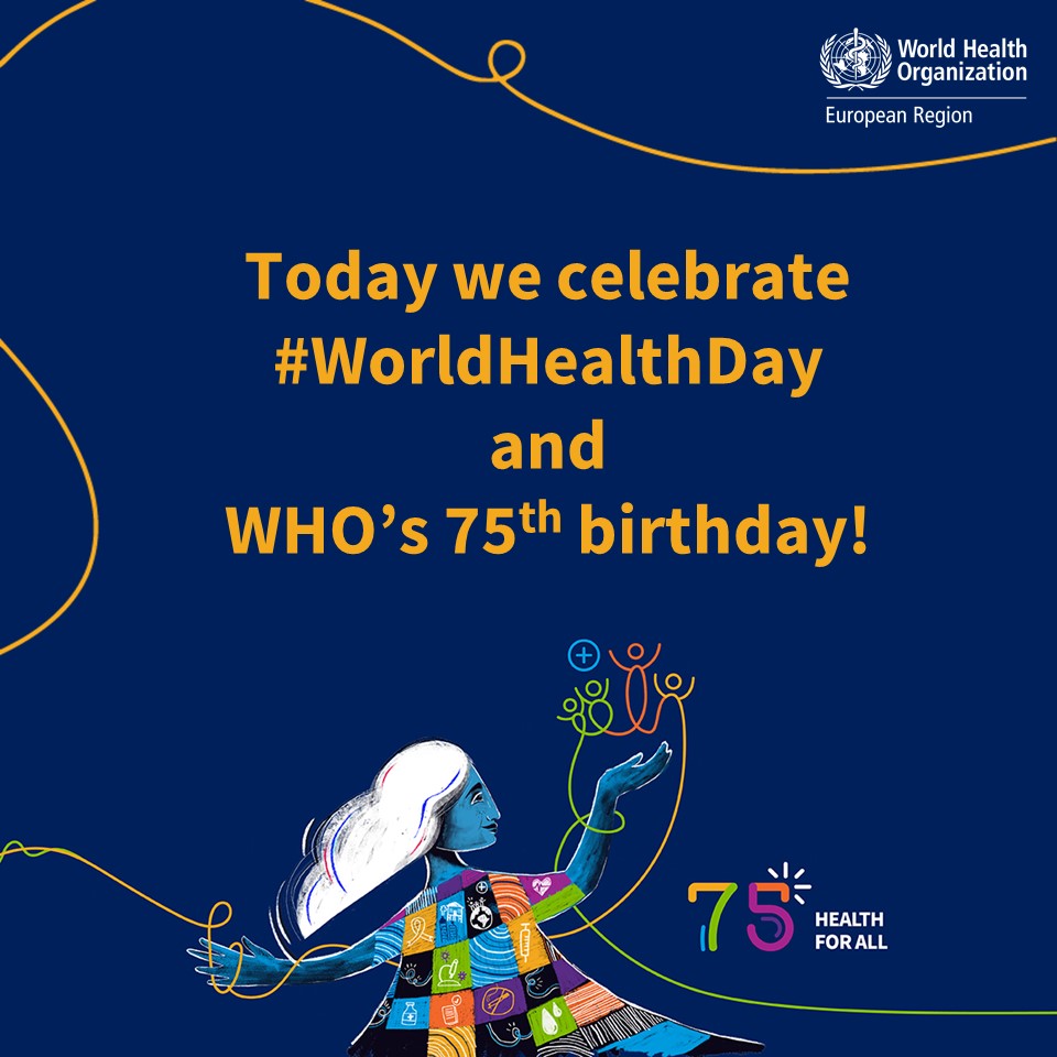 In 1948, WHO was founded based on the principle that everyone has the right to the highest attainable standard of health, regardless of:
🔵race
🔵religion
🔵political belief
🔵economic/social condition.

#WHO75 celebrates 75 years of promoting health &amp; serving the vulnerable.