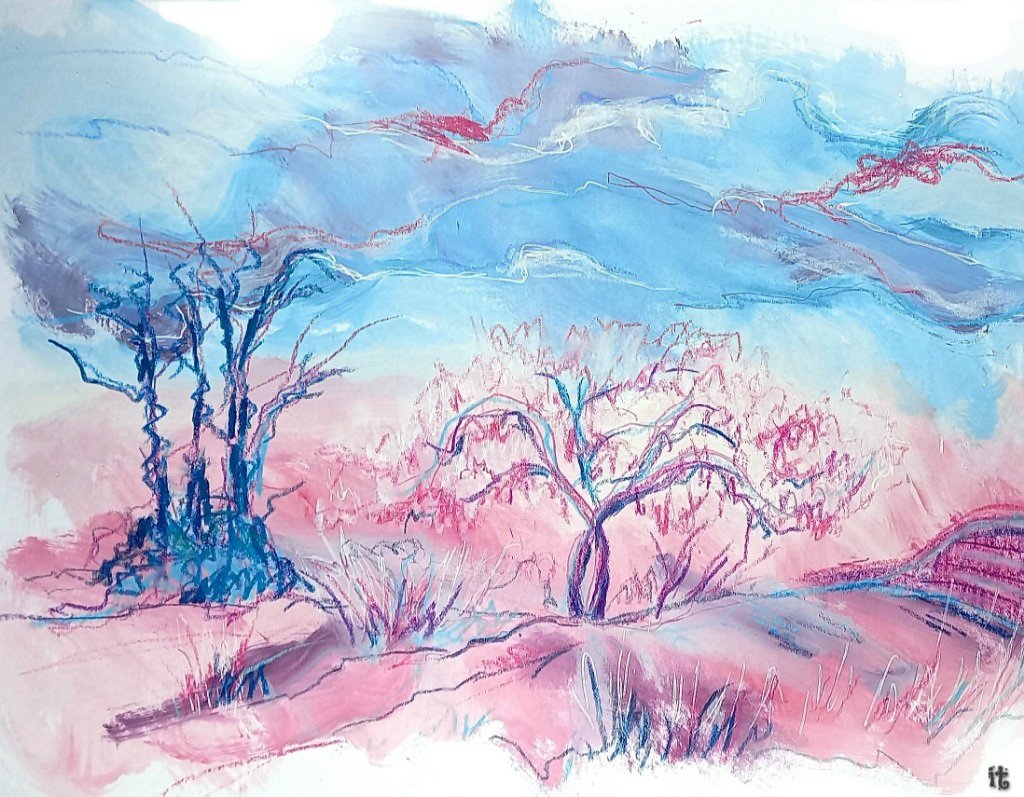 iterpstr's tweet photo. De magnolia bracht ons in hogere sferen💟 Aquarel &amp; Crayons op A4 #feelthelandscape #wijnbergen #kemnade #pleinairpainter #voorjaar #aquarel #crayons https://t.co/lbkDO3lOuM