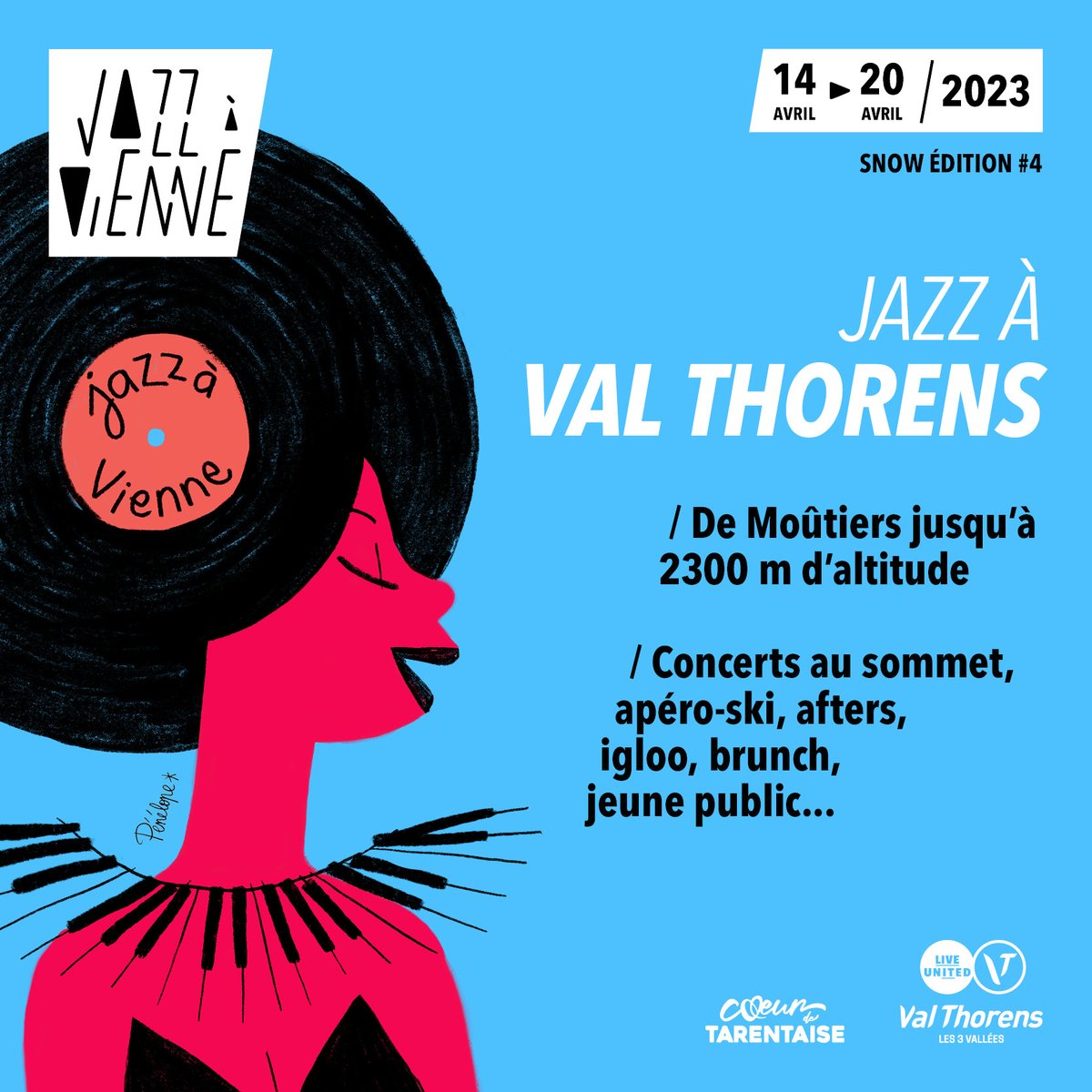 ⛷️ [JAZZ À VAL THORENS #4] // Ce vendredi, Jazz à Vienne prend de la hauteur et s’installe de Moûtiers jusqu'à 2 300 mètres d’altitude pour la 4e édition de Jazz à Val Thorens !  

🗓️ Du 14 au 20 avril 2023
📍 <a href="/Val_Tho/">❄️ Val Thorens ❄️</a>-<a href="/Mdtmoutiers/">Coeur de Tarentaise Tourisme</a>

👉 Plus d'infos : bit.ly/JazzaValThorens