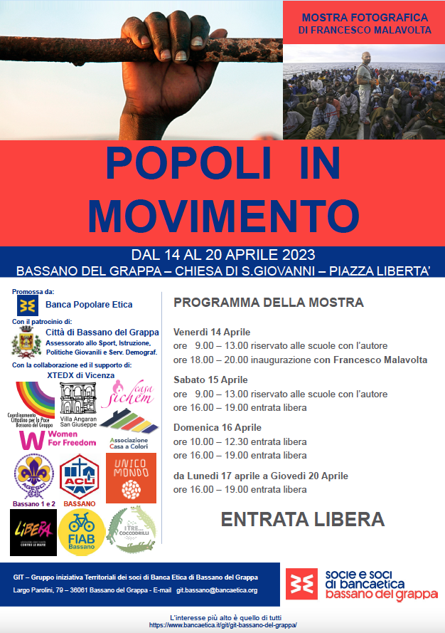 GITbassano's tweet photo. Il #GIT di #BassanodelGrappa, è lieto di invitare alla Mostra Fotografica "Popoli in Movimento,  di  @MalavoltaF dal 14 al 20 Aprile, presso la Chiesa di San Giovanni, in Piazza Libertà in @cittadibassano
L'ingresso è gratuito, Per info: git.bassano@bancaetica.org@bancaetica https://t.co/X0UZsBA7ww