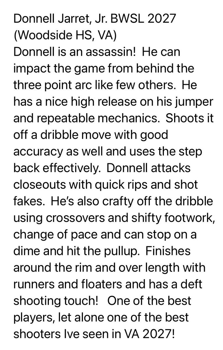 NorfolkKnights's tweet photo. Big Shots Spotlight!  Donnell Jarrett, Jr 6’0 2027 Boo Williams (Woodside HS). @BigShotsToday @BigShotsGlobal https://t.co/VlppyCeO8i