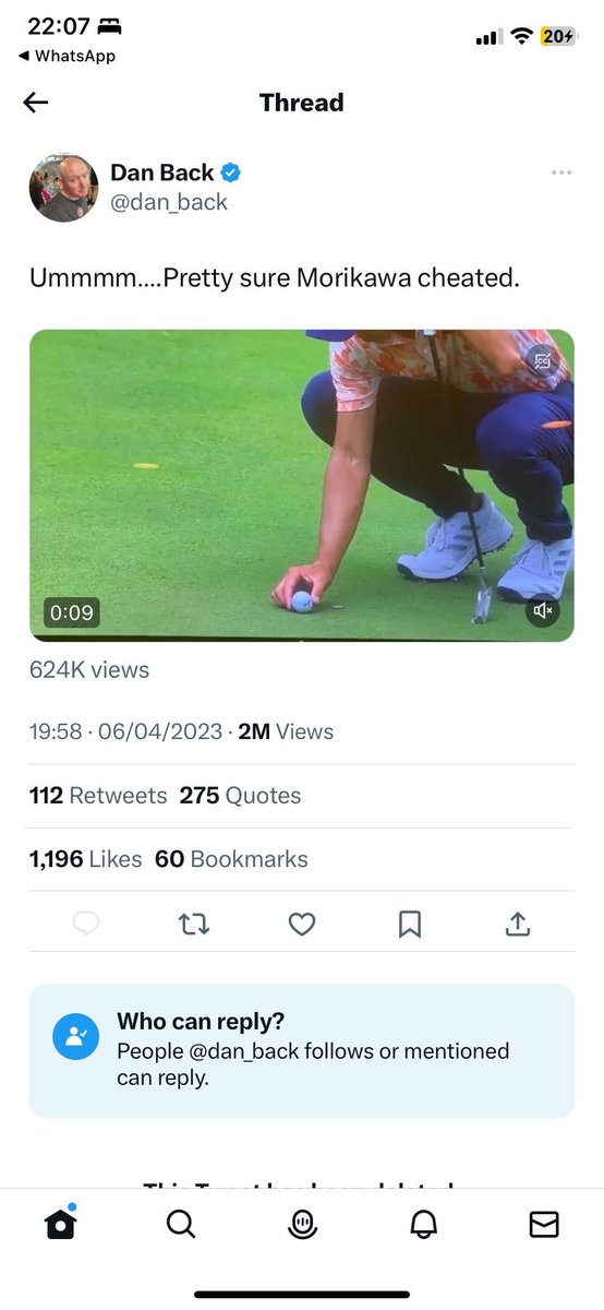 thomasgolf77's tweet photo. Just curious if this was Patrick Reed would ye ignore it as ye are doing. I’m not a Reed fan but fair is fair. @SkySportsGolf https://t.co/5Hbbeq6WBF