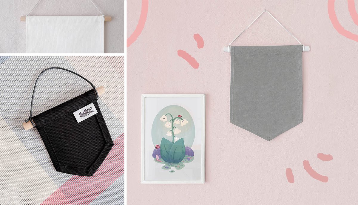 studiomiamouz's tweet image. hullo! i can proudly show you the new pinbanners!
they are made sustainably and made in germany by my dear friend maria and they come in 5 colors: black, gray, white, light blue and pink. 😊
me happy 💕