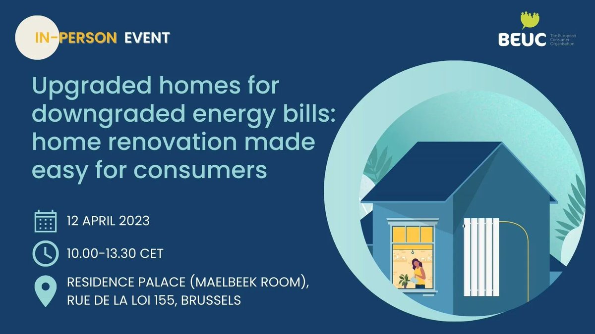 With the current energy crisis, consumers are looking for ways to cut their bills. Renovating homes 🏠 is the most effective solution but it's easier said than done. Join our event as we unveil the results of two new BEUC studies : buff.ly/40YhRLf