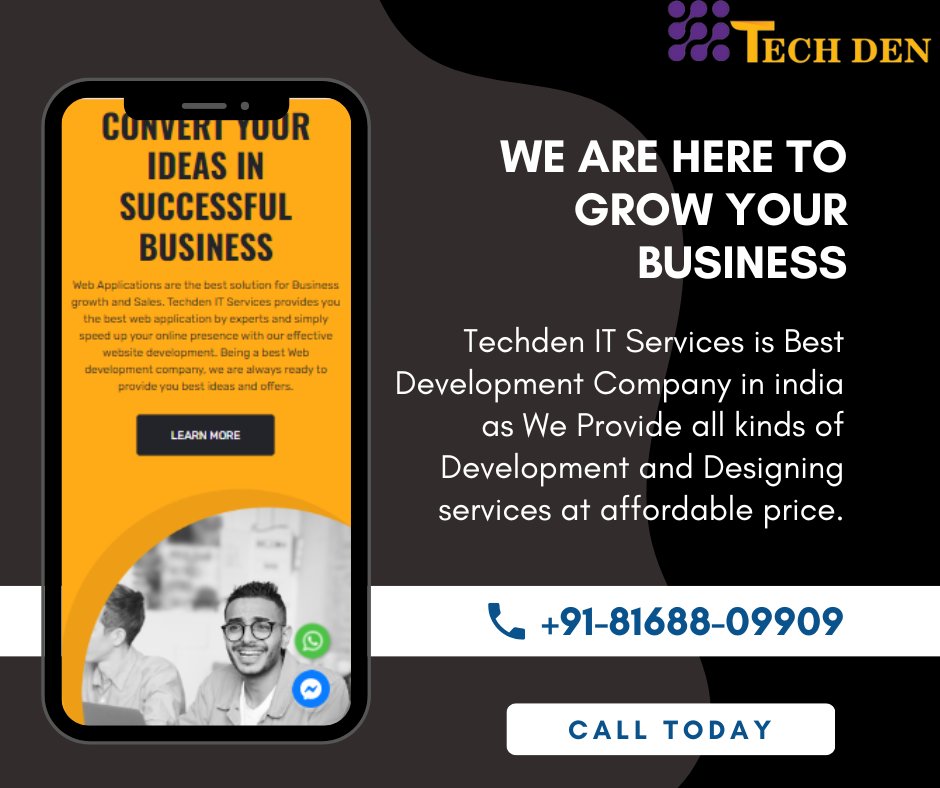 techden009's tweet photo. Techden means 2nd name of Business Growth
Techden It Services is here to provide all kinds of Development and Designing services at Reasonable Prices.
So don't think and meet us to grow your business.
call at: +91-81688-09909
#techden #webdesign #webdesigning #webdevelopment https://t.co/7OB50P9SNK
