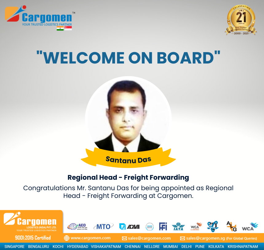 Cargomen's tweet photo. Santanu Das Appointment as the Regional Head - Freight Forwarding
.
#CargomenLogistics #freightforwarding #mumbai #appointment #logisticsservices #freightservices #cargosolutions #regionalhead #mumbailogistics #shantanudas https://t.co/Zh9lxMBPKM