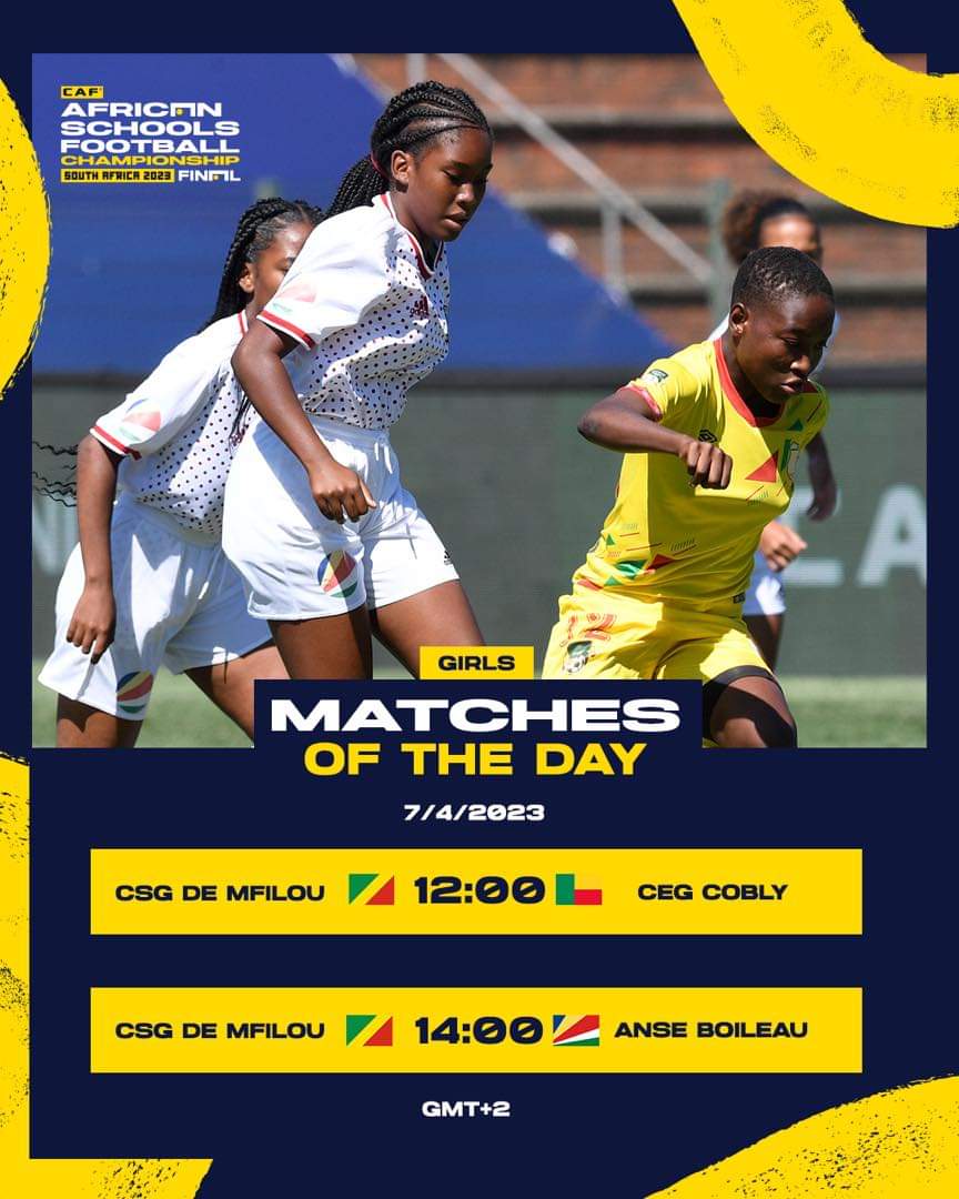 #TOTALENERGIESCAF #SPORTSBENIN

🔴⚽🇧🇯 CHAMPIONNAT AFRICAIN DE FOOTBALL SCOLAIRE - SOUTH AFRICA 2023

Les derniers matchs de Poule se joueront ce Vendredi 07 avril 2022. Les équipes du CEG Cobly (Filles) et du CEG Sainte Rita (Garçons) seront respectivement face à leurs (...)