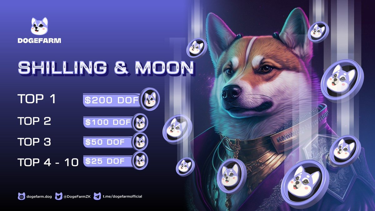 Hello #DogeFarmArmy! 🫡

Doge Farm Shilling &amp; Moon starts right now! 🌕

💻 This is a great opportunity to show off your creativity and get recognized for your shilling skills. 

✅ More Details: t.me/+SrRxUJBt9OQwO…

#DogeFarm #DOGE $DOF #Staking #NFT #Airdrop #Meme