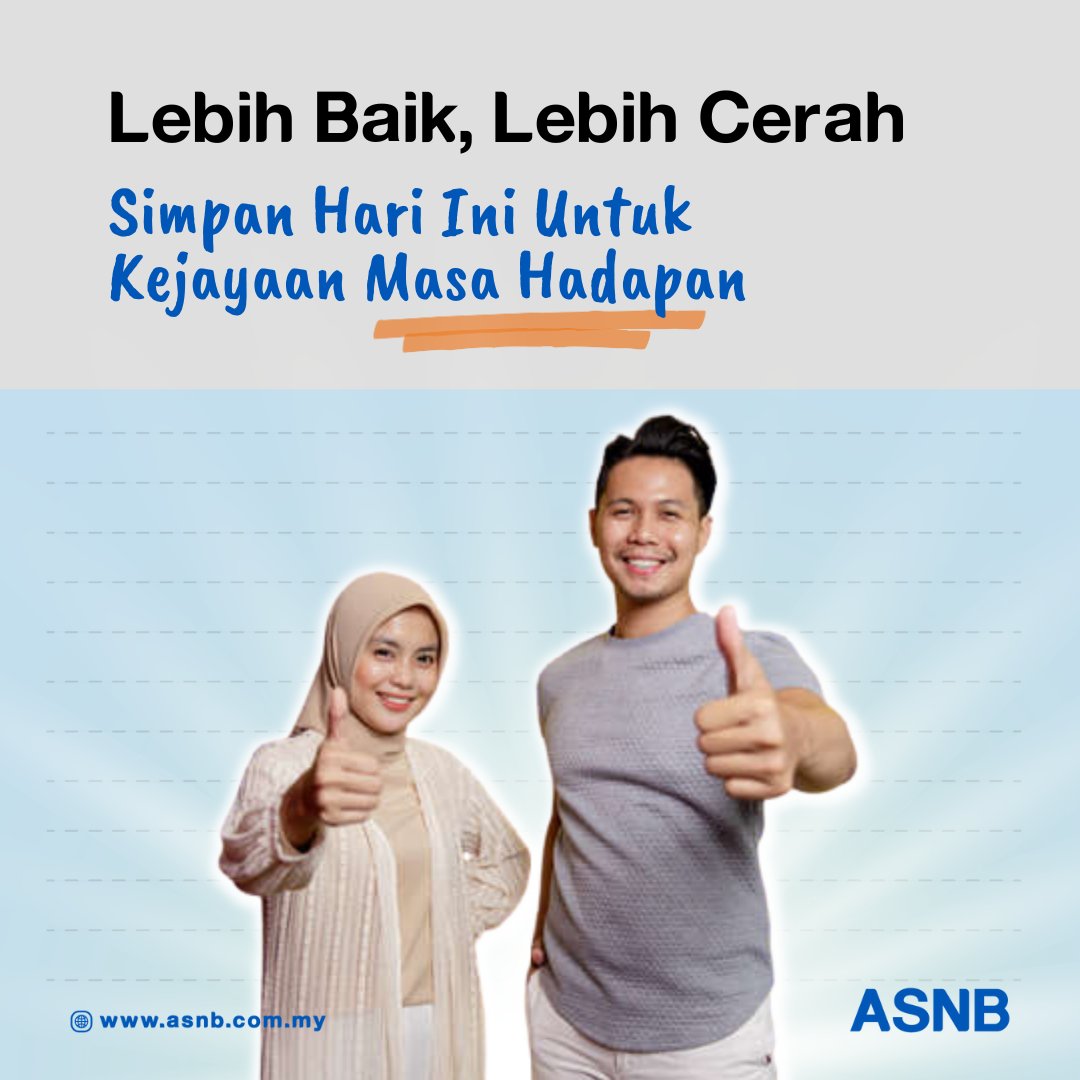 ASNBmy_official's tweet photo. Kita perlu pandai mencari peluang pelaburan yang dapat memberikan pulangan yang lebih baik. Tetapi jangan bertangguh untuk mula melabur dan sentiasa konsisten membina simpanan.
#StayInvested #KekalMelabur #ASB #ASB2 https://t.co/0kwLecj10I