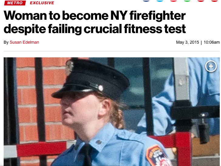 h_a_treesong's tweet image. If a man wearing women's clothing acting out a grotesque stereotype of a RomCom manic pixie dream girl is #WomanFace ... is pretending women are as physically capable as their male counterparts in firefighting, the marines, and the police, #ManFace?

If not, why not?