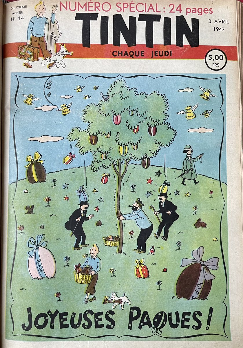 fabmull's tweet photo. 🐣🐣🐣A l’aide de mon grand ami Tintin, je vous souhaite à toutes et tous de merveilleuses fêtes de Pâques 🔔🔔🔔

*Journal de Tintin original du 3 avril 1947, couleurs brutes sans aucune correction

#tintin #herge https://t.co/7WUDdCOEMp