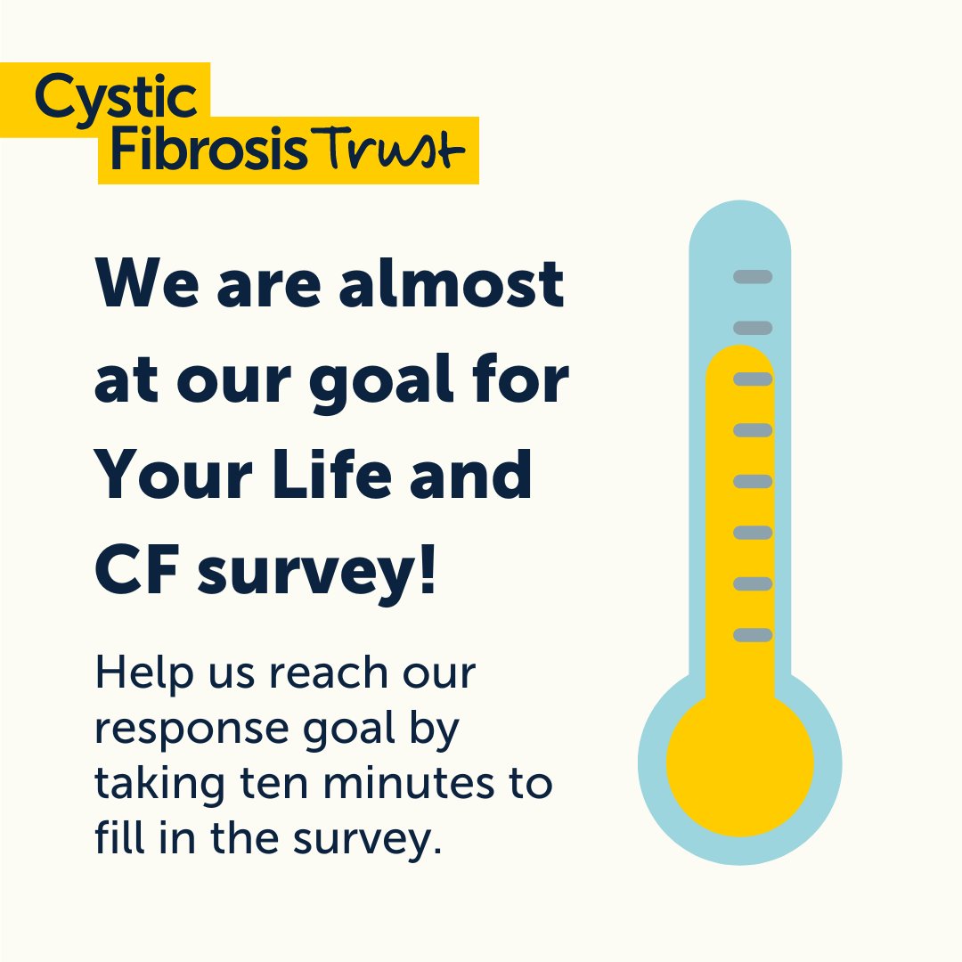 We need your help to reach our survey response goal!

Here are three simple steps you can take to help out:

⭐ Fill in the survey.
⭐ Share the survey with your friends and family.
⭐ Retweet this post.

Make your voice heard today!

🔗 surveymonkey.co.uk/r/YourlifeandCF
