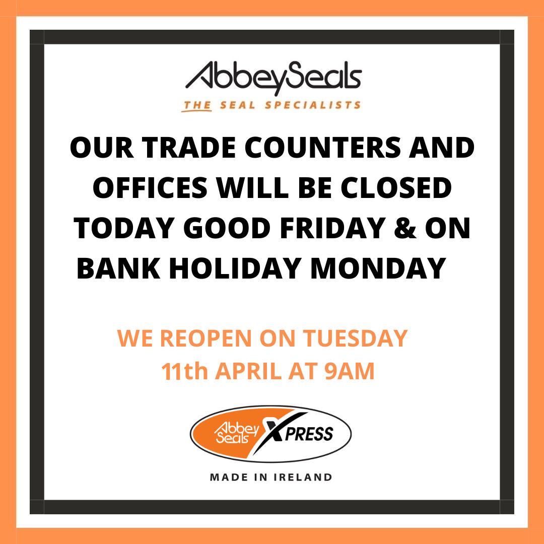 Our offices in Dublin and Cork are CLOSED Good Friday 7th April and Easter Monday 10th April. We are back on Tuesday 11th. HAPPY EASTER and enjoy the long weekend :) #easter2023 #closedgoodfriday #abbeysealsdublin #abbeysealscork #abbeysealsxpress #longweekend #bankholiday