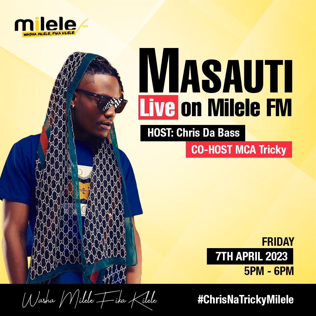 Tutakuwa na <a href="/OfficialMasauti/">Masauti</a> ndani ya #ChrisNaTrickyMilele kuanzia 5.00pm hadi 6.00pm. Unapenda ngoma gani yake? <a href="/chris001Ke/">Chris Da Bass</a> <a href="/McaTricky/">Eng. Mca Tricky</a>