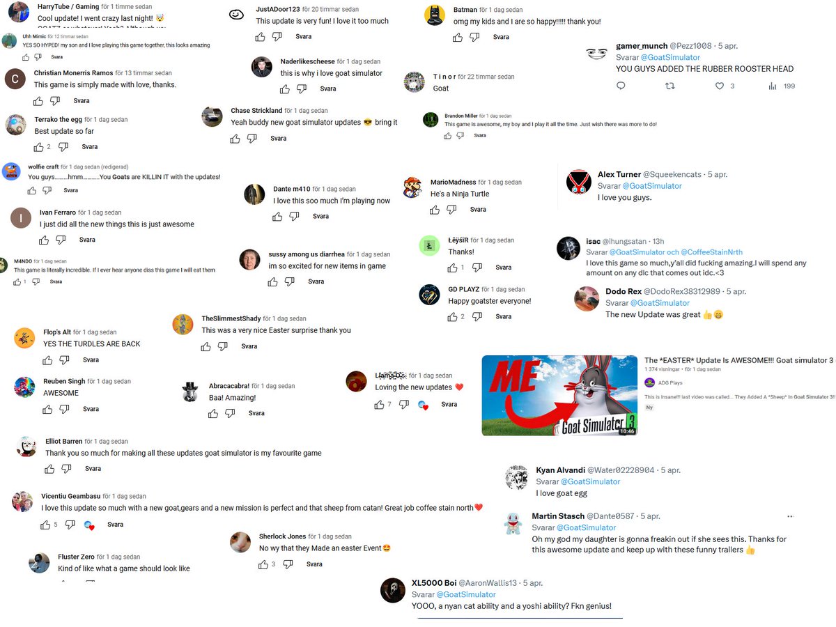 stackminnet's tweet image. Thank you so much for all positive vibes, this means a lot to me after working for years on games that has just received death threats and hate.
I've worked so hard on this update to make sure that everyone has a good time.
Thanks for being the best community #goatsimulator3