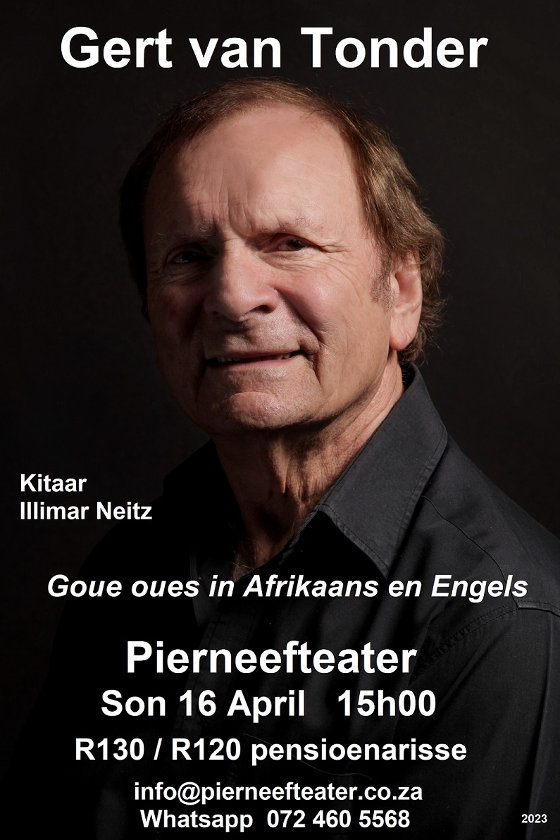 Gert van Tonder (van Groep 2) sing op Sondag 16 April 15h00. Bespreek met whatsapp 072 460 5568 of info@pierneefteater.co.za