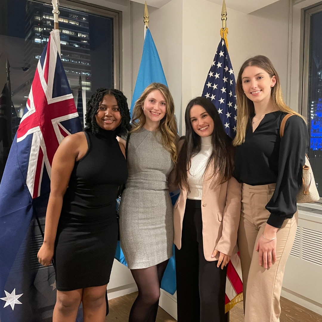 clanchildhealth's tweet photo. On 5 March 2023 our @UN Youth Representatives #NikkiPasterczyk & #SofiaRousseau & Youth Advisors @GraceStrik & @gates_sienna attended a reception hosted by the Australian Ambassador & Permanent Representative to the UN, His Excellency, Hon #MitchFifield ahead of #CSW67 @UN_Women https://t.co/NMiBK2c6NN