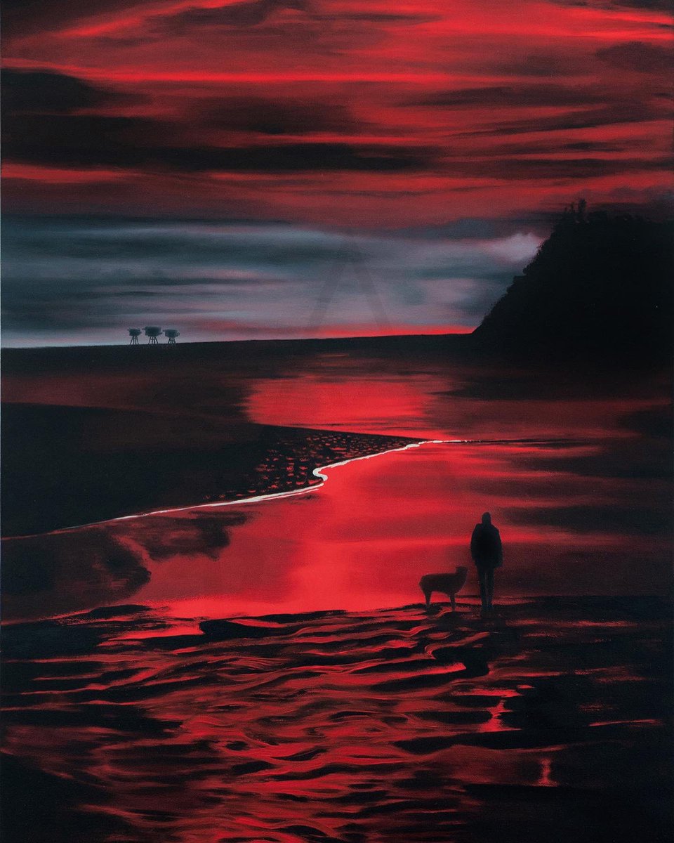 AnnaMarieBuss's tweet photo. Painting a seascape is one thing, trying to capture an emotion is another… A Study in Crimson” oil on canvas 36”x24” To own this original the only one in the world, DM me.  #Kentcoast #redpainting #darkpainting https://t.co/oPY8aU2bc8