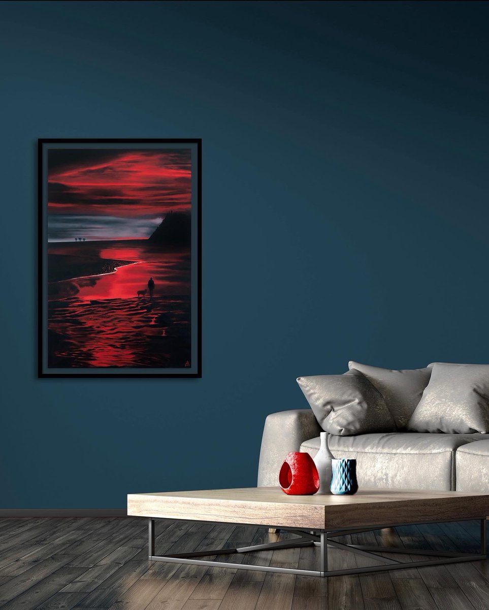 Painting a seascape is one thing, trying to capture an emotion is another… A Study in Crimson” oil on canvas 36”x24” To own this original the only one in the world, DM me.  #Kentcoast #redpainting #darkpainting