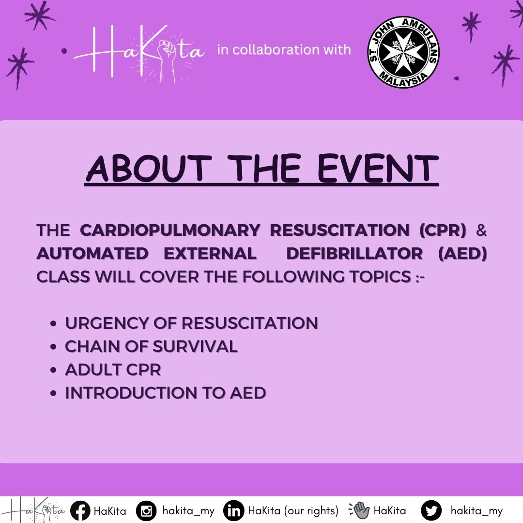 hakita_my's tweet photo. Learn to save a life in 2 hours! In collaboration with SJAM, we'll be having a free course on CPR, AED, and basic life-saving skills on the 29th of April! 

Register FOR FREE here: https://t.co/6S9cZ652ur https://t.co/6sOSn0m8BI