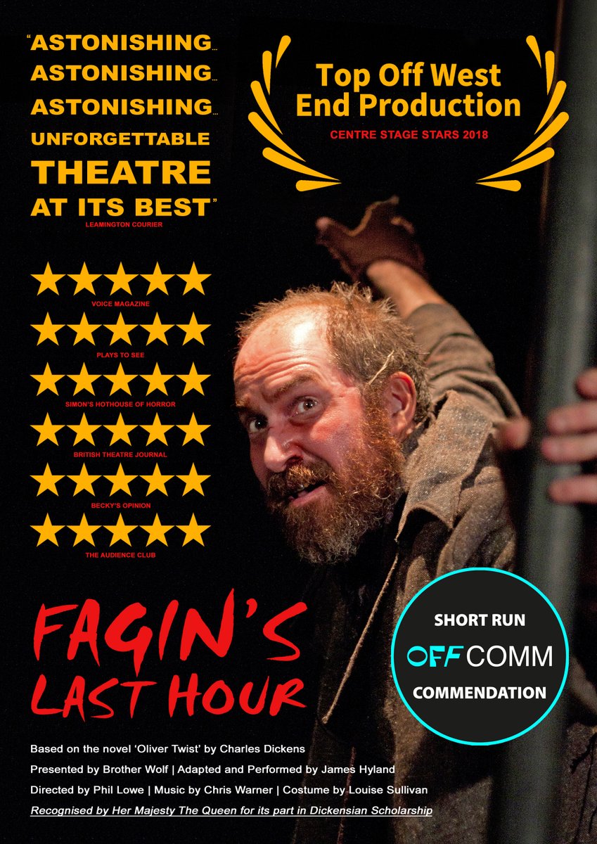 JamesHylandUK's tweet image. Absolutely chuffed to announce that my one-man show FAGIN'S LAST HOUR has been awarded an #OffComm Commendation. A BIG THANK YOU to @OffWestEndCom and everyone who nominated the production. 

More performances coming soon!

brotherwolf.org.uk/fagins-last-ho…

#AwardWinner #Offies #Fagin