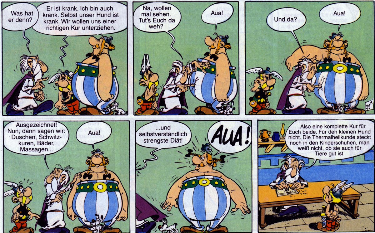 Seit 1954 erinnert die WHO mit dem Weltgesundheitstag am 7. April an ihre Gründung im Jahr 1948. Auf Seite 33 von #Asterix und der Arvernerschild muss sich Obelix in geheimer Mission für den Einlass in die Therme krank stellen. AUA!