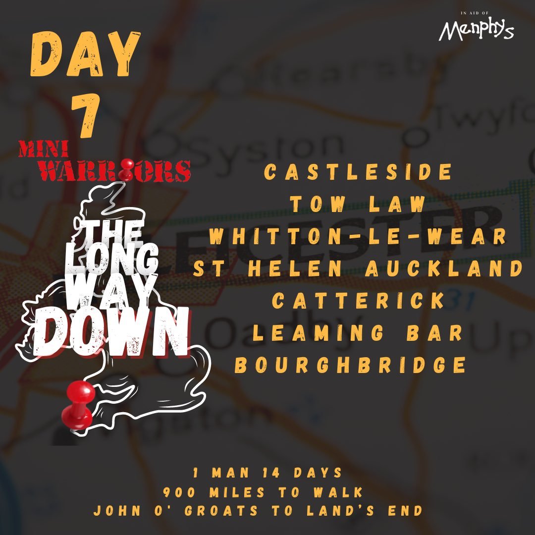 conkers3's tweet photo. @ZephsCafe @OadbyTownCentre @OadbyFoodBank @miniwarriors2 @LongWayDown23 @IanCaldwell8 @MenphysUK @MenphysSportsCl @Deacyliam Today @MiniWarriors2 will be walking from #Castleside to #Catterick to #Boughbridge on Day 7 of the @LongWayDown23
If u are out & about in these areas please say hi👋to Dean😊He’ll really appreciate your words of💗encouragement👍as he continues his 900 miles #Charity walk🚶♂️ https://t.co/3QVWcyZOFd