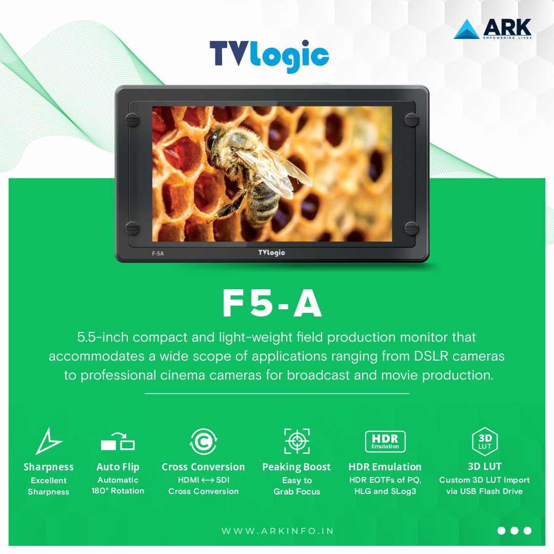 Experience stunning clarity and precision with TV Logic F5 A - the ultimate 5.5' OLED field monitor for professionals. Elevate your production game and capture every detail with ease. 

Share your details at tvlogic@arkinfo.in

#TVLogicF5A #FieldMonitor #Precision #ProductionLife