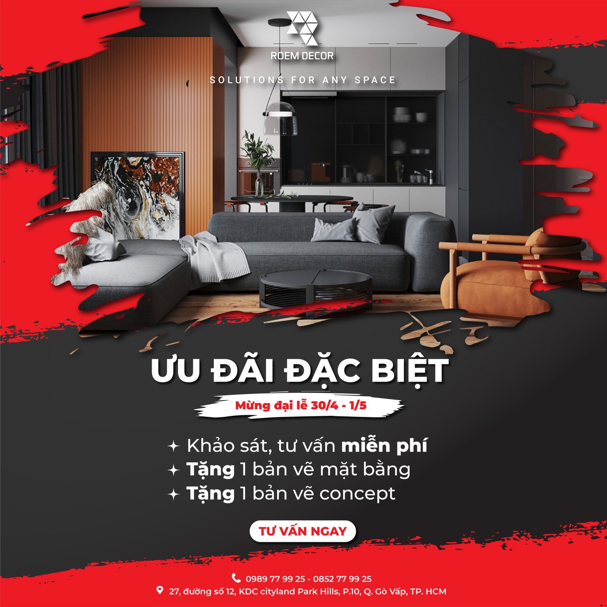 RoemDecor's tweet image. Ưu đãi đặc biệt chào mừng ngày giải phóng Miền Nam và quốc tế lao động 30/4 - 1/5 tại Roem Decor
#Roemdecor #thietkenoithat #interiordesign