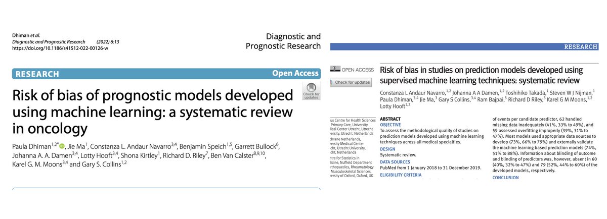 Due to poor methods/reporting #machinelearning studies are often at high risk of bias, casting serious doubt on their usefulness and potential harm if used.

- tinyurl.com/mr2pp3p7
- tinyurl.com/y2daysu9