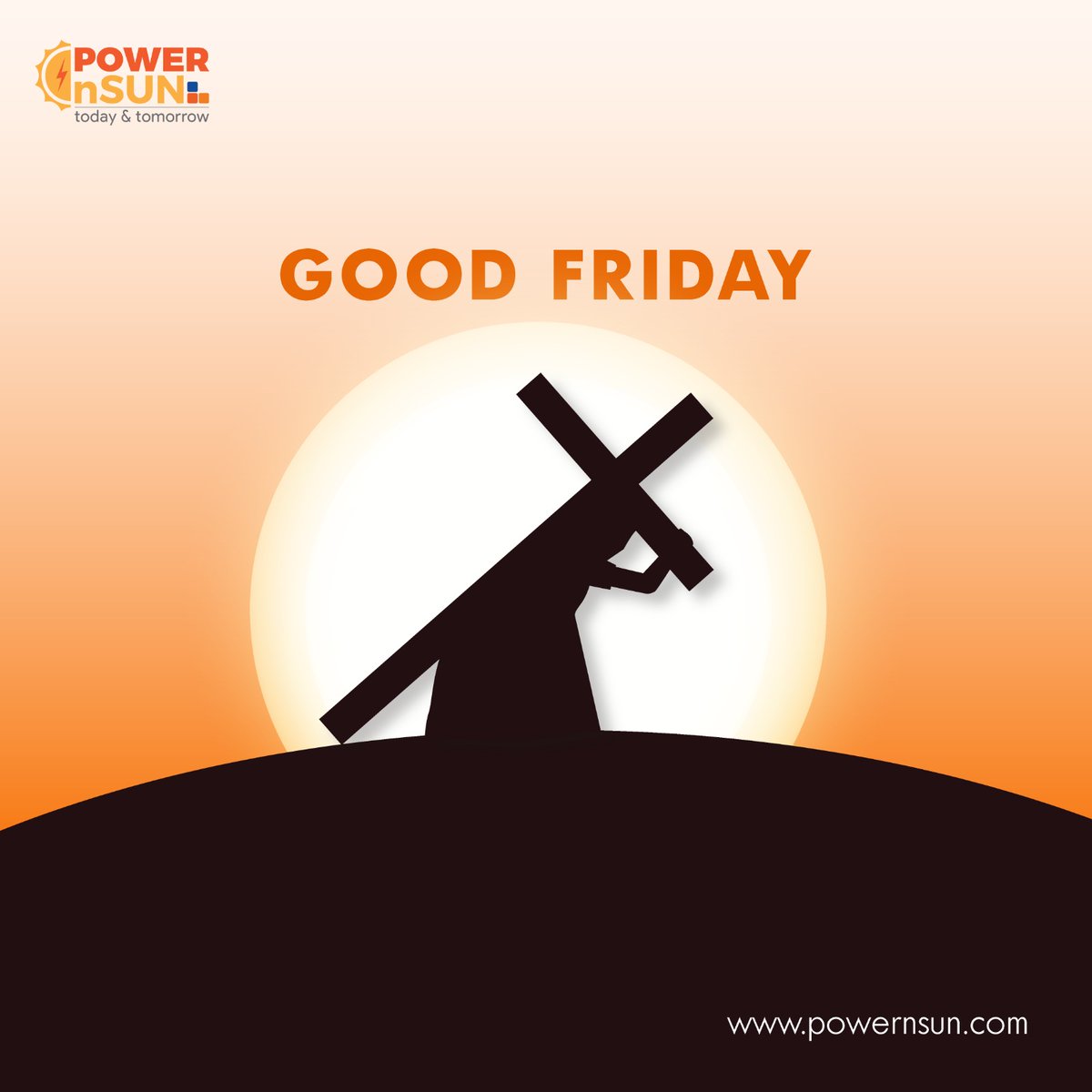 Powernsun's tweet photo. Reflecting on the sacrifices made for us on this Good Friday, we're reminded of the power of light in overcoming darkness. Let's continue to harness the energy of the sun to create a sustainable future for all. 🌞 #GoodFriday #SolarEnergy #Sustainability #powernsun #sunpower https://t.co/g9MXuMK1XU
