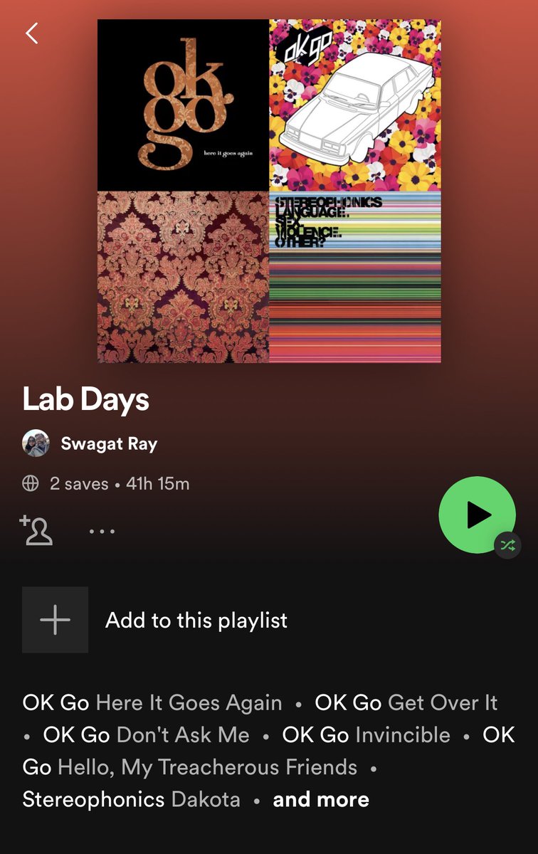 SwagatRay_17's tweet photo. The playlist we started curating 14 years ago, and still going strong #ultimateplaylist #labdays https://t.co/PCUaMwb6A1