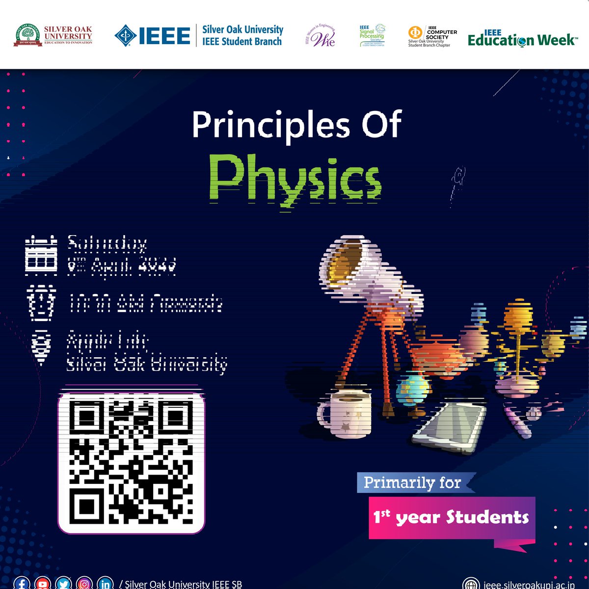 IEEE_SilverOak's tweet photo. Join us for an exciting event during #IEEEEducationWeek all about the "Principles of Physics!" From black holes to the big bang, we'll explore the mysteries of the universe and the fundamental laws that govern around us. #PrinciplesOfPhysics #PhysicsExploration" #ieee #souevents https://t.co/XnQCSYSdt8