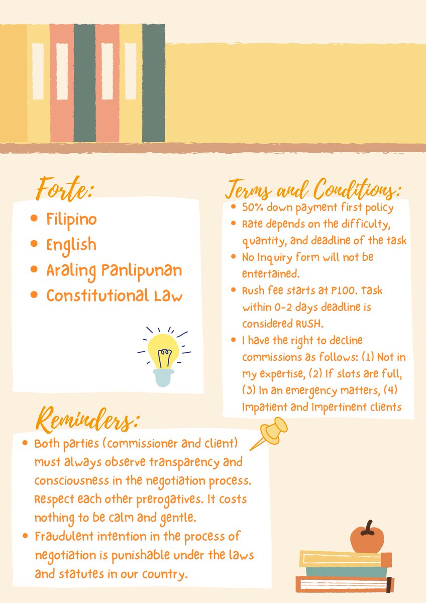 raffycomms's tweet image. 👋Hola, academia👋

It's your acad commissioner Raffy, ready to cater to your academic needs. I'm a new acad commissioner. Open for semi-rush/non-rush commissions. In getting to know me, take a view at my comms sheet below🔽