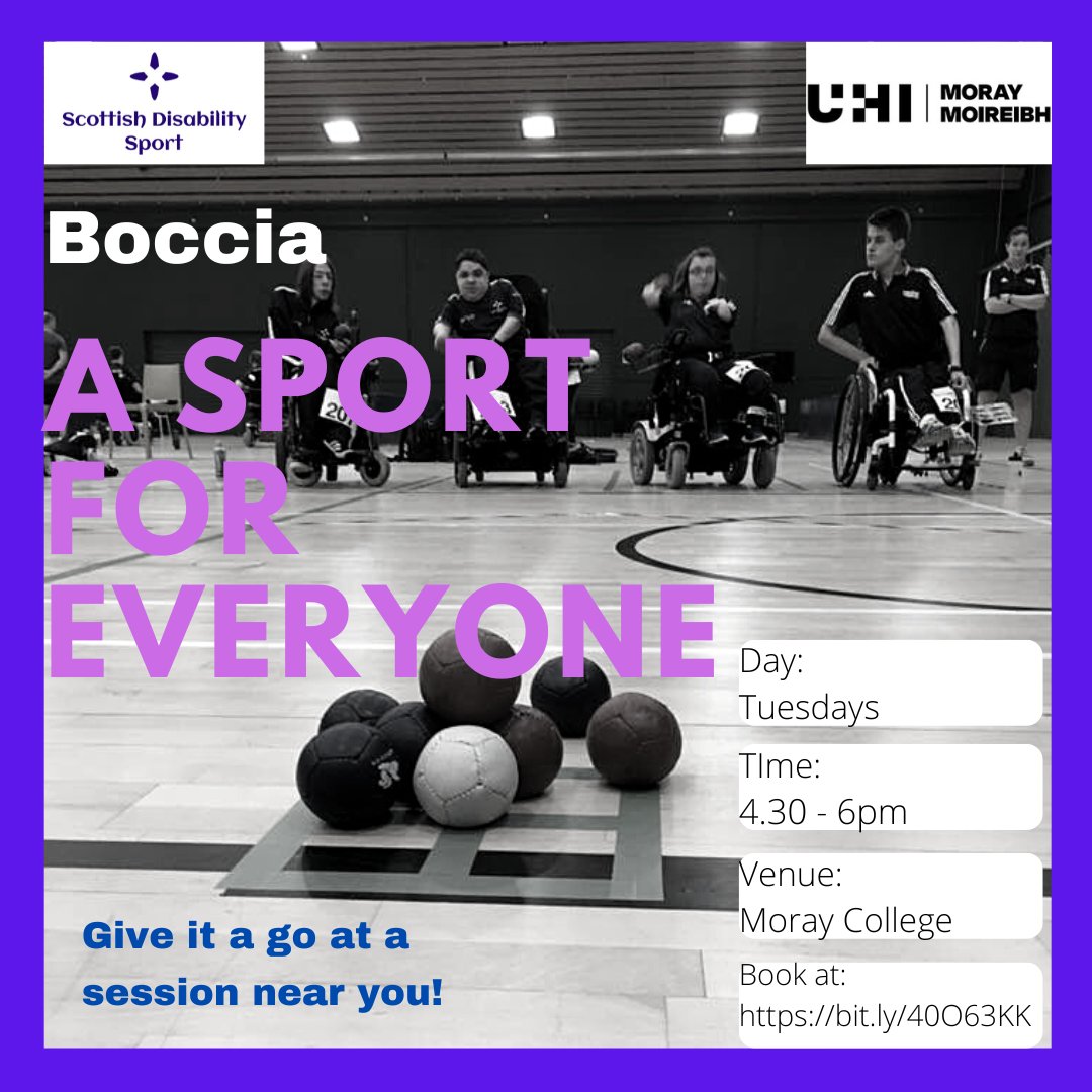 Grampian Disability Sport (@sdsgrampian) on Twitter photo 🐣Happy Good Friday, folks🐣
Great news! The new Boccia session at <a href="/SportUHIMoray/">Sport UHI Moray</a> starting later this month is now open for registrations!
Suitable for adults and children with and without disabilities!
Register your interest at eventbrite.co.uk/e/moray-colleg… 🐣Happy Good Friday, folks🐣
Great news! The new Boccia session at <a href="/SportUHIMoray/">Sport UHI Moray</a> starting later this month is now open for registrations!
Suitable for adults and children with and without disabilities!
Register your interest at eventbrite.co.uk/e/moray-colleg…