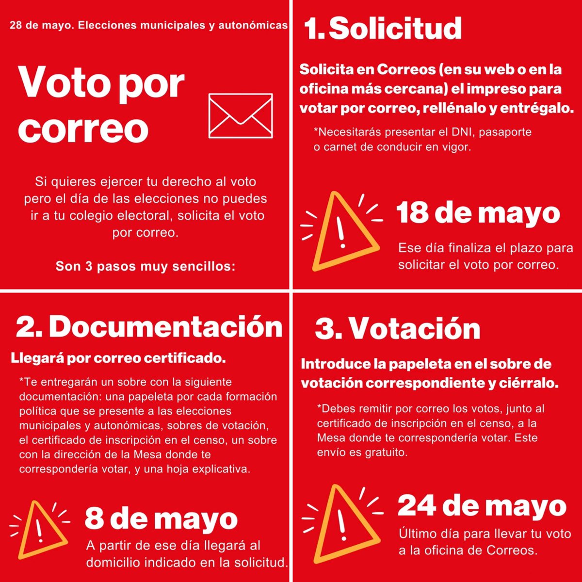 psoebinefar's tweet photo. 𝗩𝗼𝘁𝗼 𝗽𝗼𝗿 𝗖𝗼𝗿𝗿𝗲𝗼 𝗠𝘂𝗻𝗶𝗰𝗶𝗽𝗮𝗹𝗲𝘀  #𝟮𝟴𝗠

Si quieres ejercer el derecho al voto por correo el próximo 28 de mayo te dejamos la información. #seguimos
#Defiendeloquepiensas❤️ #Binéfar https://t.co/PDhUMuPfEV
