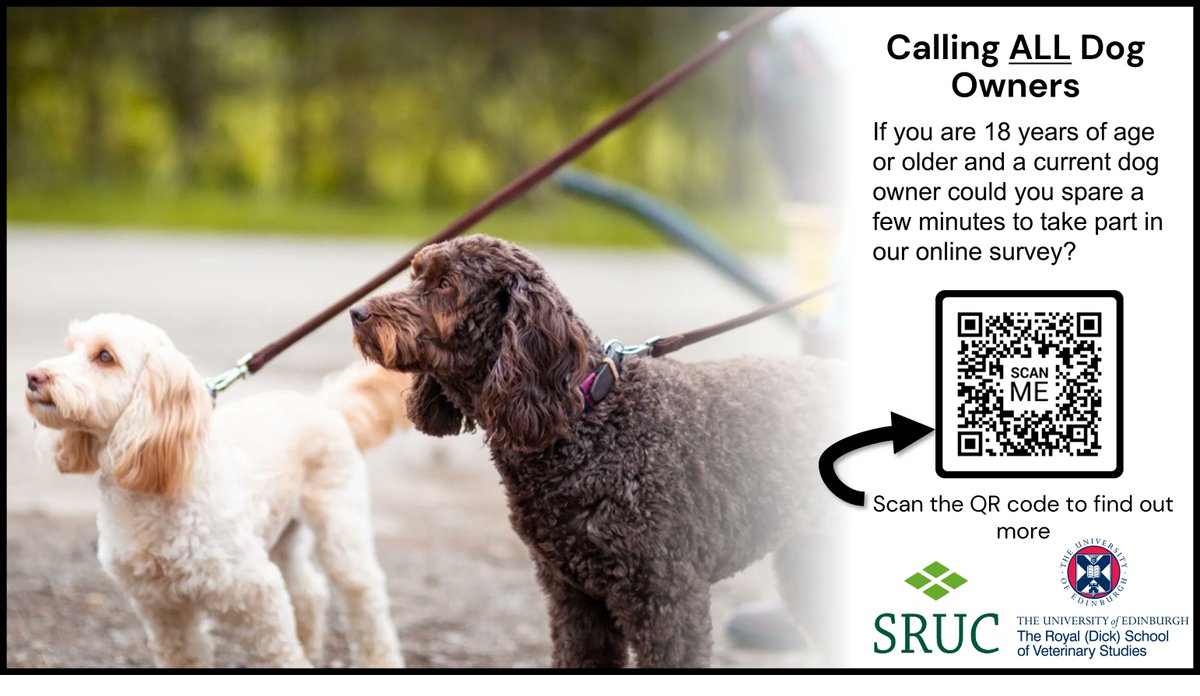 SRUC's tweet photo. 📣 Calling all dog owners! As part of her PhD project, an SRUC/@EdinburghUni student is researching canine mobility and is looking for dog owners to fill in a short survey to understand what basic tasks or activities a dog does every day: https://t.co/LPghh8hlqp https://t.co/Gw2ledek2W