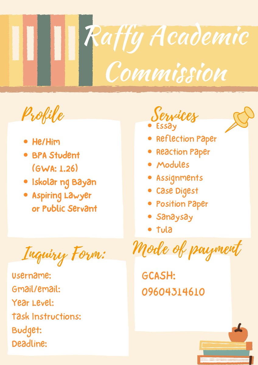 raffycomms's tweet image. 👋Hola, academia👋

It's your acad commissioner Raffy, ready to cater to your academic needs. I'm a new acad commissioner. Open for semi-rush/non-rush commissions. In getting to know me, take a view at my comms sheet below🔽