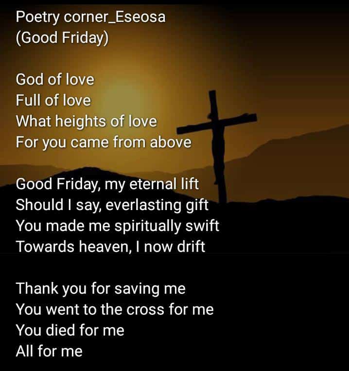 #poetrycorner #GoodFriday2023 
#Eseosa #Weekendpoem