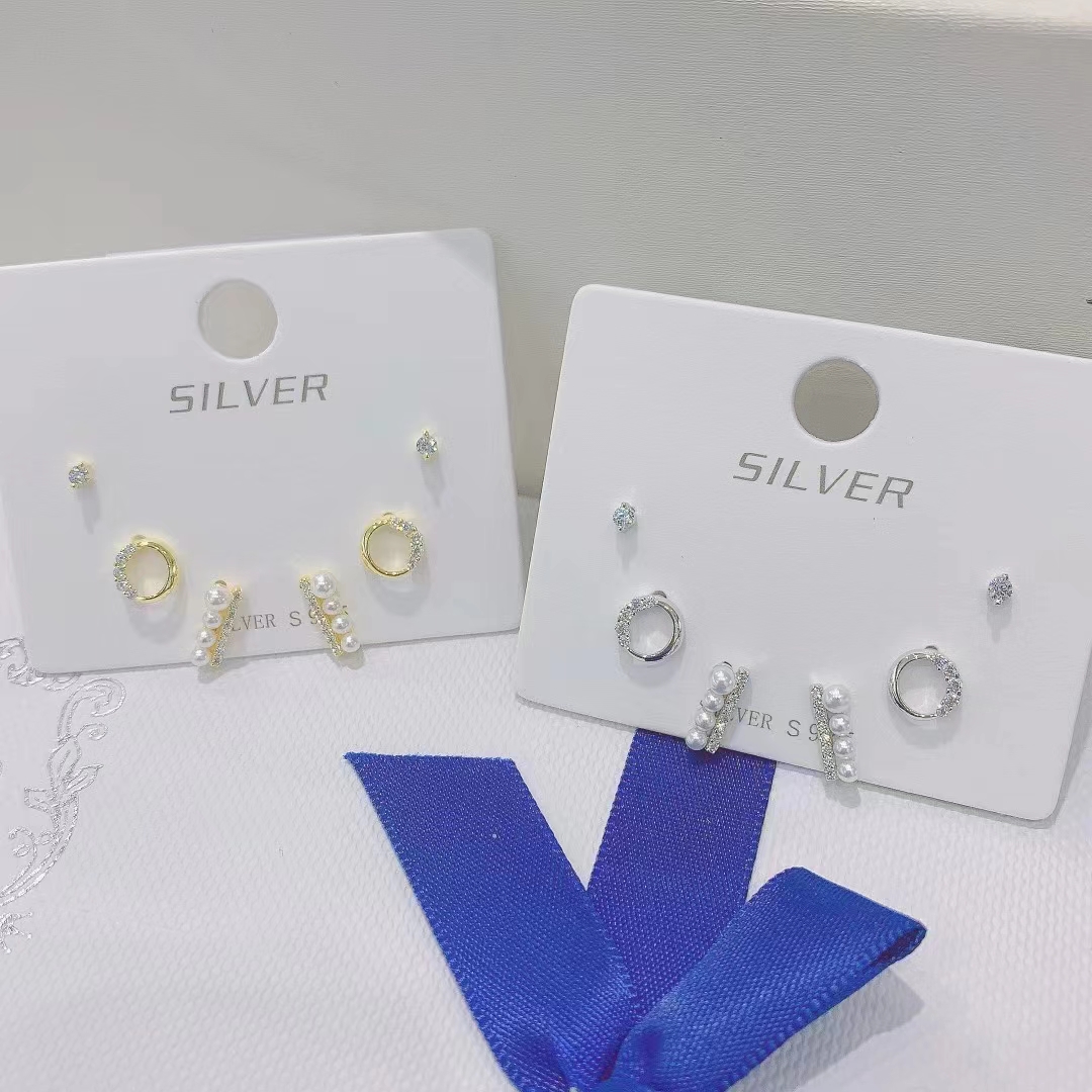 S925 sterling silver stud earring set, anti-allergy, INS style