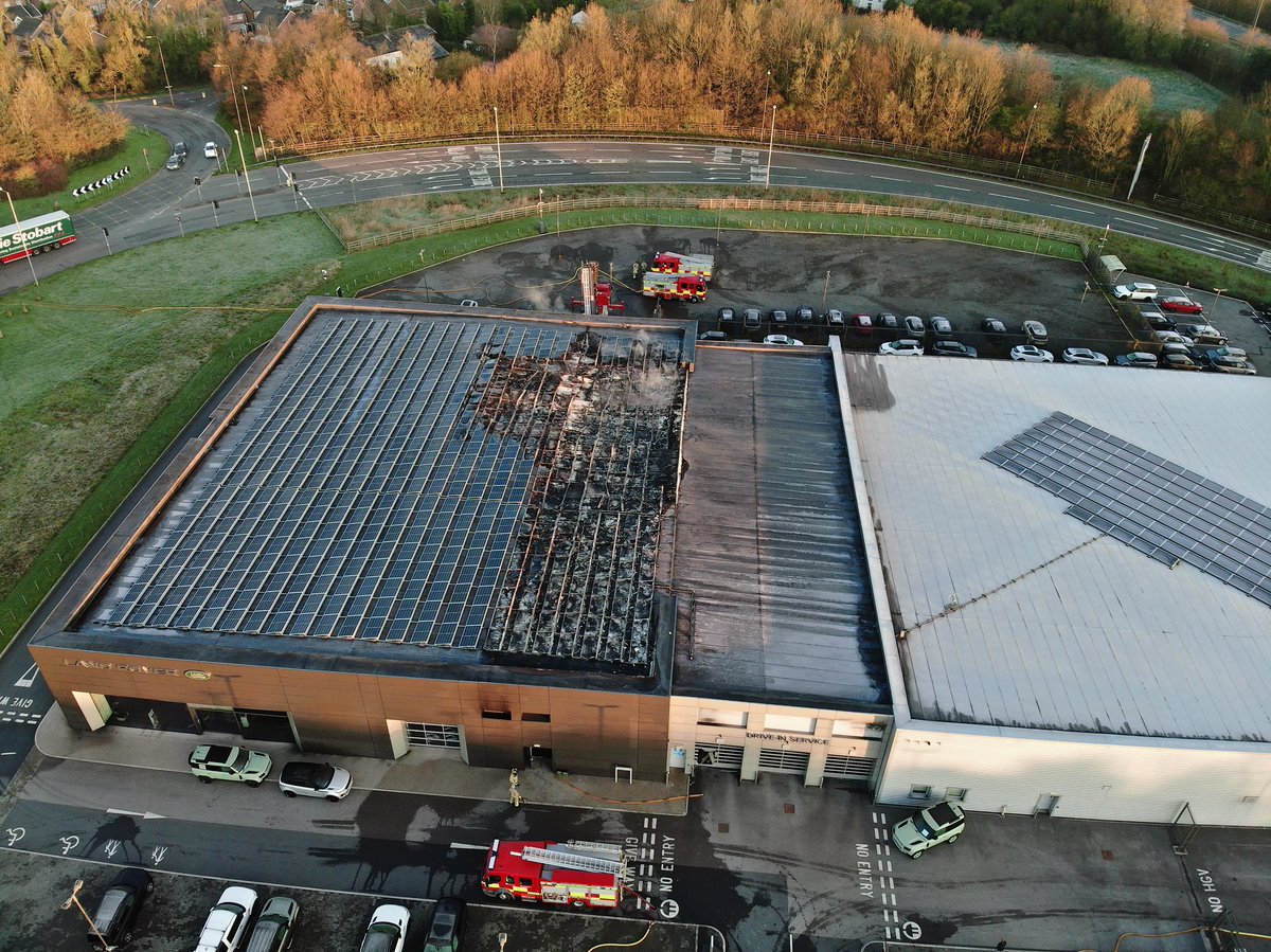 Assisting crews at a large fire at the Jaguar Land Rover in Preston during the night. The thermal camera on the drone gives incident commanders an indication of fire spread. #Preston #Drones