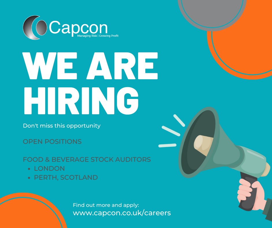 FANTASTIC OPPORTUNITY FOR FOOD & BEVERAGE STOCK AUDITORS! 
- London, England 
- Perth, Scotland 
Find out more and apply: capcon.co.uk/careers/

@Capconltd #recruitment #stockauditors #foodandbeverage #auditorjobs #hospitalitysector #londonjobs #perthjobs #scotlandjobs