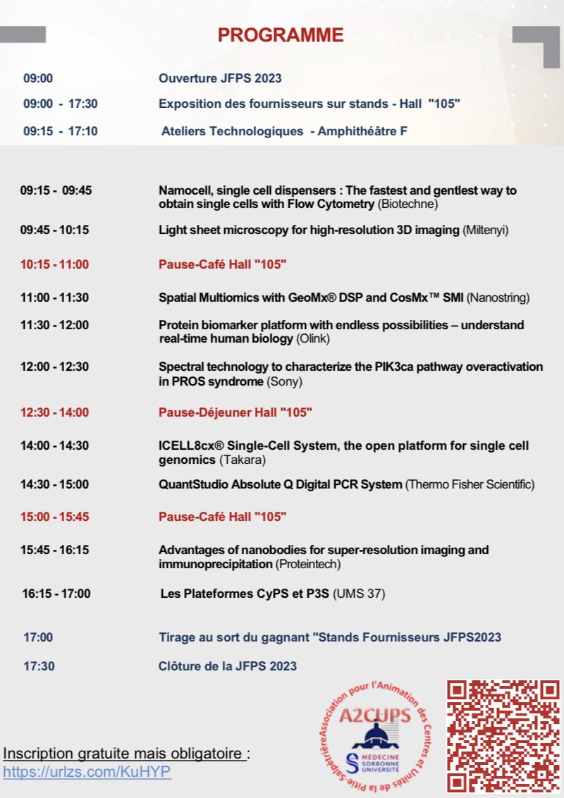 CyPS_SU_FM's tweet image. Save the date : 25/05/2023! 
Venez nous rencontrer à la Journée des fournisseurs organisée par A2CUPS. 
@MedecineSU #sorbonneuniversite #a2cups #pitiesalpetriere #cyrometrie #cytometry #biotechnology