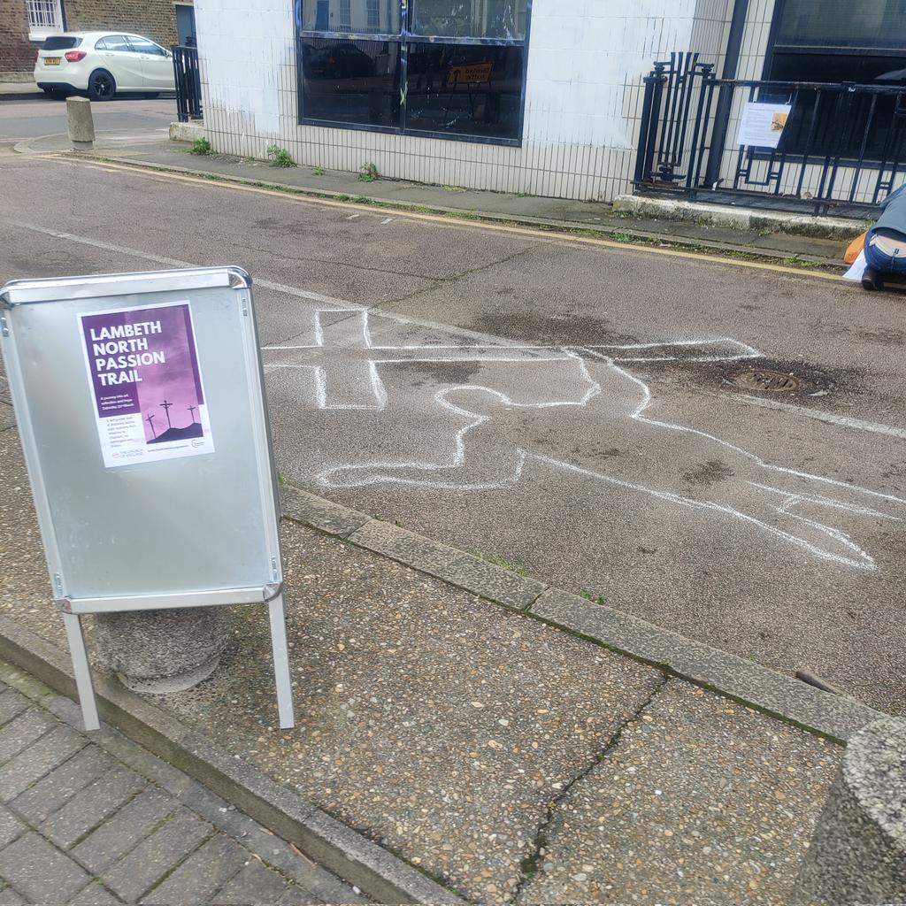 LambethTrail's tweet photo. On this holy day, we consider Christ's campaign to his crucifixion and the challenges he faced. You can reflect upon his travail by visiting our #lambethpassiontrail online. These images from the trail commemorate Jesus' falling a 3rd time. #stationsofthecross #Lent #goodfriday https://t.co/zPXiuFtbrU