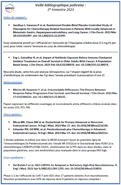 NEJM, JCO et bien d'autres ! L'actualité est chargée en Oncologie en ce début d'année, découvrez notre nouvelle veille bibliographique du 1er trimestre 2023 !