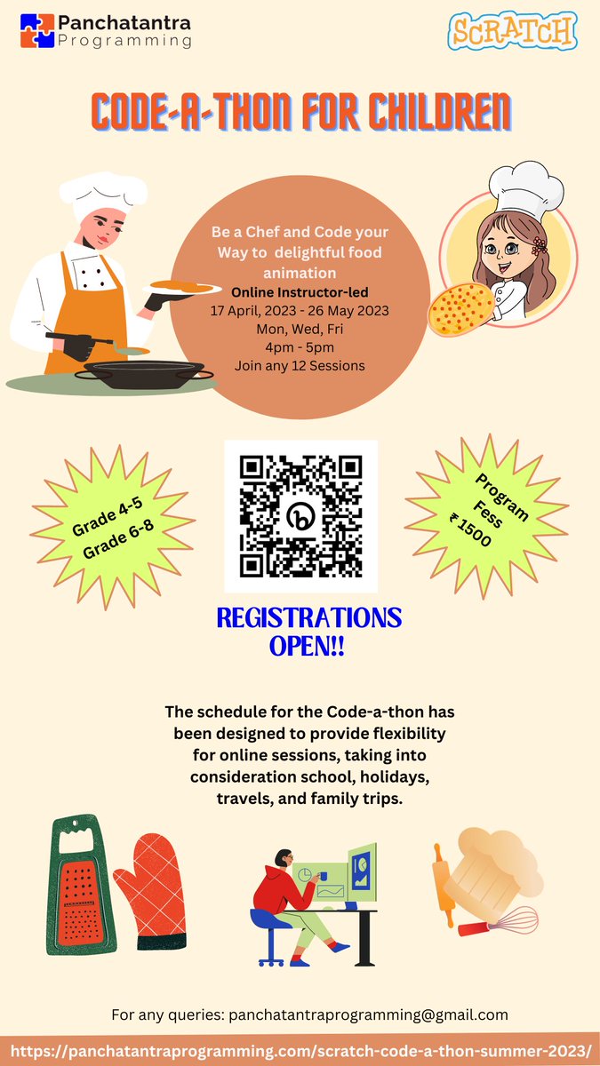 PanchaTANTRAPro's tweet photo. Sign up for the Creative Coding Code-a-thon, coming up April-May 2023
Are you looking for a fun and engaging way to introduce coding to your kids Or take them to the next level? #Scratch #KidsCoding https://t.co/tNgQBIHv4T