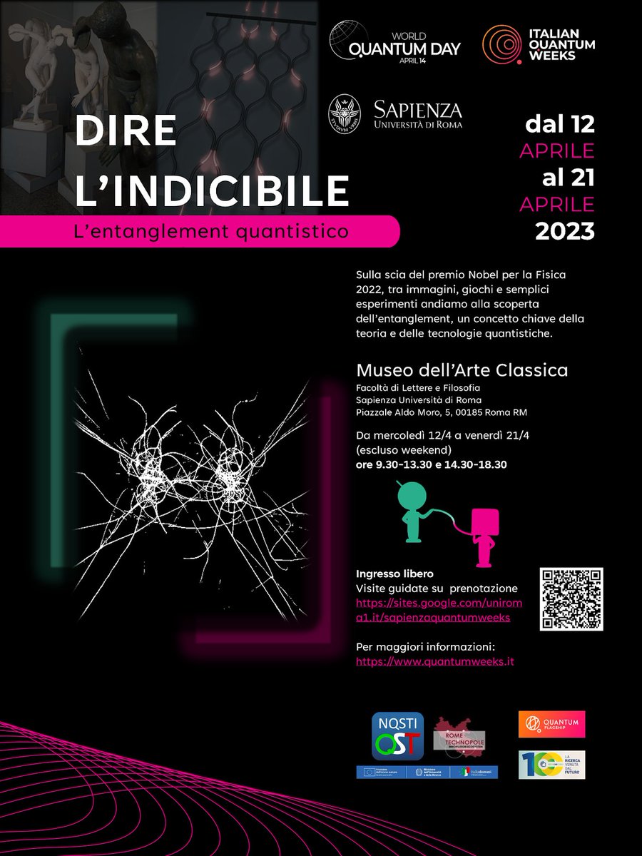 _IQWs_'s tweet photo. 🔜 Da domani in mostra a #Roma ⚛️ "Dire l'indicibile - L'entanglement quantistico" 🗓 12 - 21 aprile 📌 Museo dell'Arte Classica @SapienzaRoma @CNRsocial_ @INFN_ @cref_official @UnivRoma3 @WordQuantumDay #ItalianQuantumWeeks 👉https://t.co/yoUZ4wnXqT https://t.co/65eCoJesI2