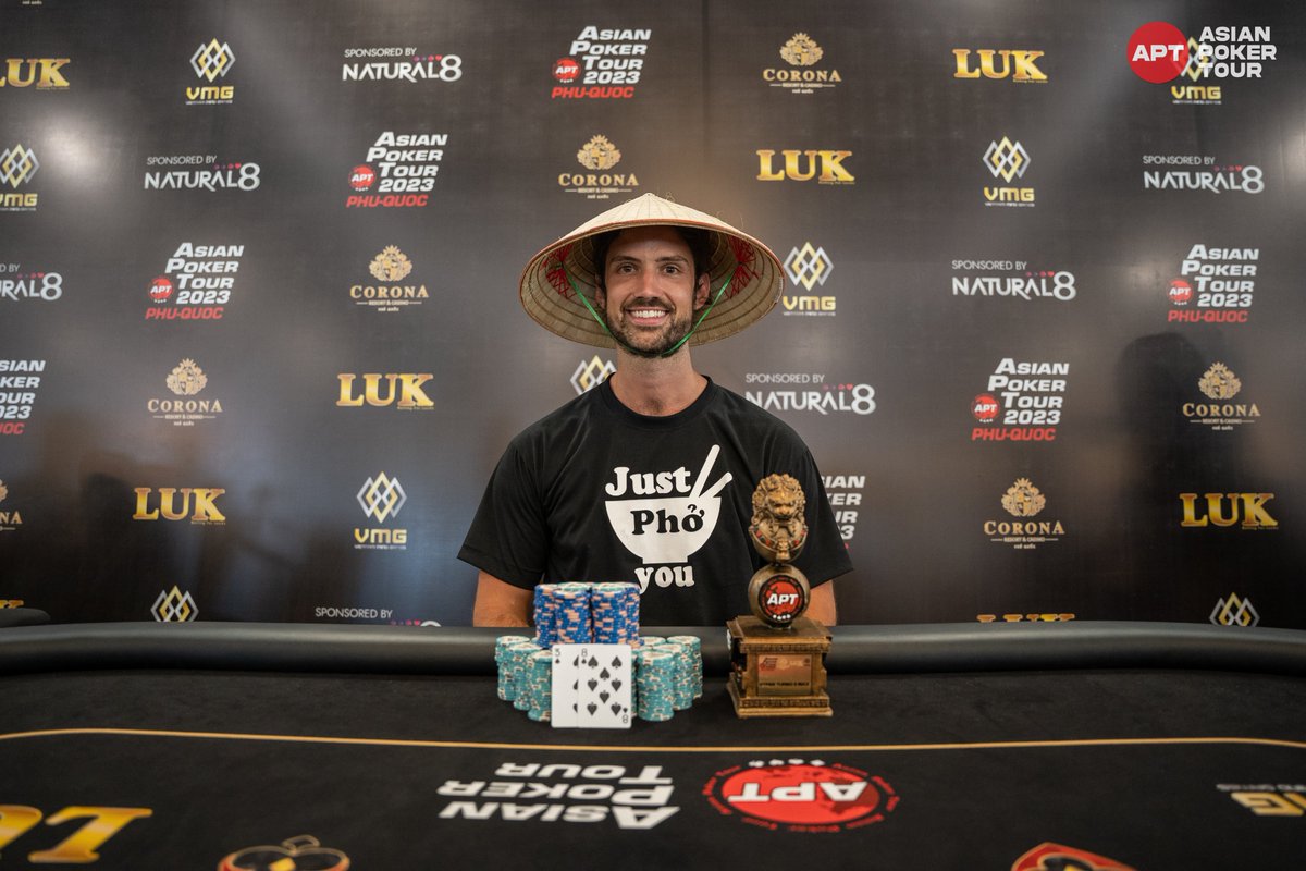 AsianPokerTour's tweet photo. 🎉 Congratulations to #APTPhuQuoc2023 Event #33 Double Stack champion Matthew Bevin! The Aussie🇦🇺 player defeated a field of 134 to take the top prize of ₫311,910,000 (~$13,400) out of the prize pool of ₫1,299,800,000 (~$55,900). #winnerswelcome https://t.co/0eJ98H4MJT