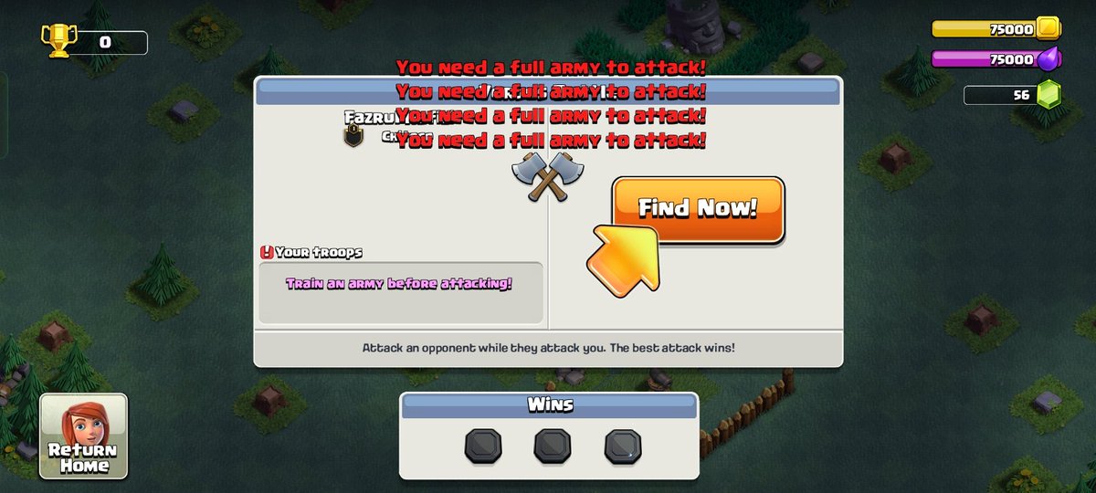 Fazrullllll's tweet photo. @ClashofClans Hi. Why my coc account cannot train a troop &amp; dont have menu setting? Anyone can help me? https://t.co/Et8g0A9RLk